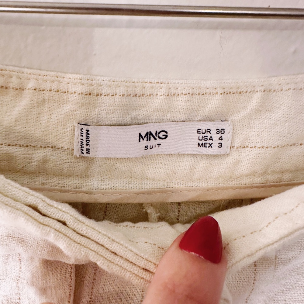 Mango Suit Pinstripe Shorts High Waisted Cream Brown Stripes - Picture 2 of 5